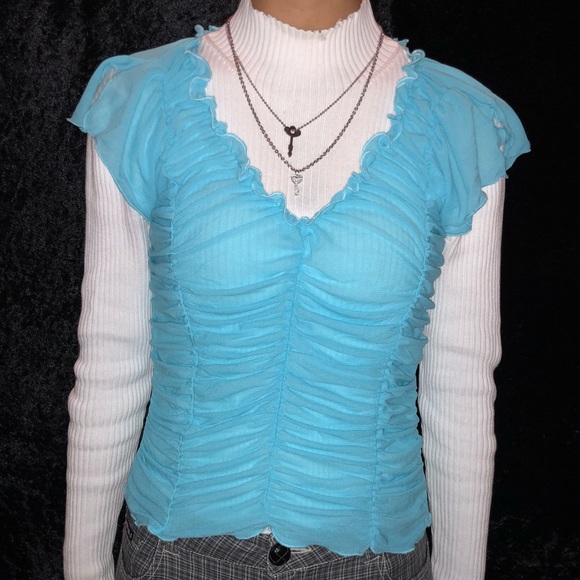 90s Y2K scrunchy top in baby blue - Picture 1 of 3